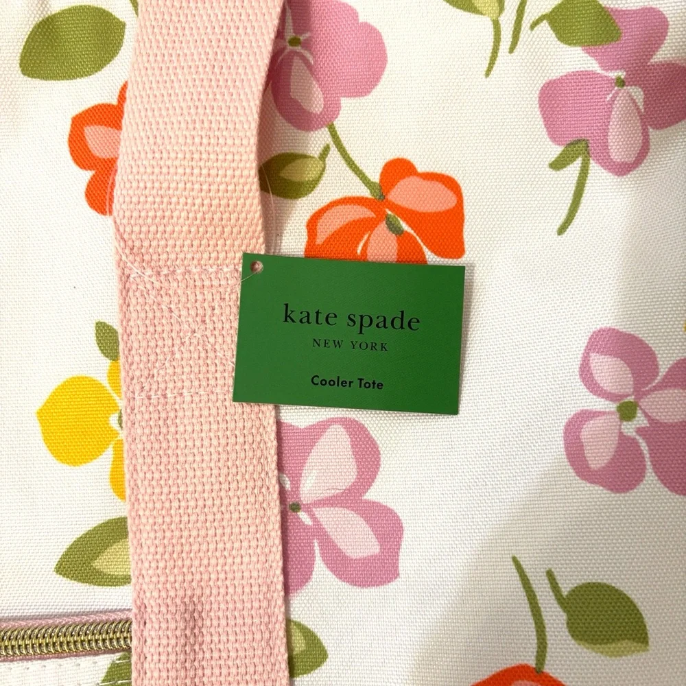 Kate Spade Cooler Tote Bag Spring Pansies Pink Pattern Zip Top 15.5 X 19.5 NWT